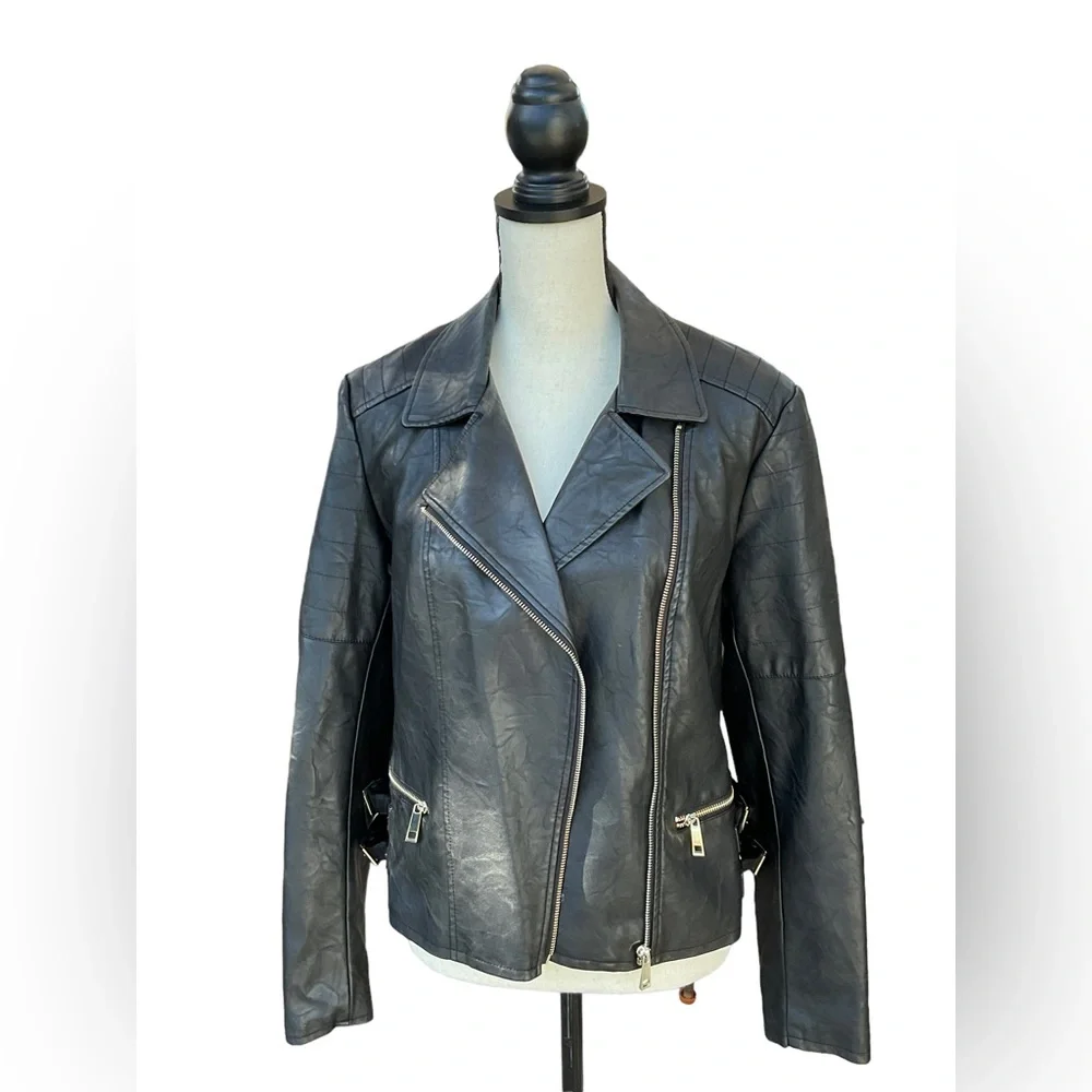 a.n.a. Faux Leather Motorcycle Jacket Size L - Picture 11 of 14